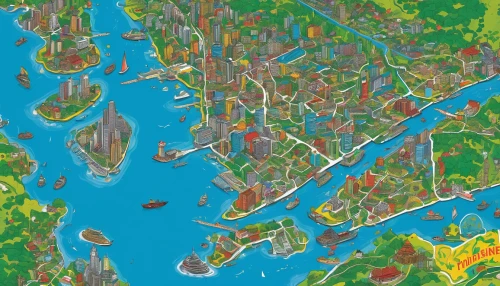 city map,river delta,harbor area,archipelago,metropolises,city blocks,artificial islands,peninsula,city cities,waterways,cartography,map world,cities,tokyo city,skyscraper town,metropolis,fantasy city,rainbow world map,artificial island,bird's-eye view,Illustration,American Style,American Style 01