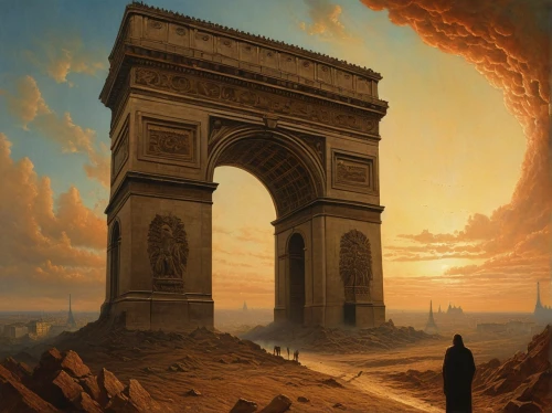 arc de triomphe,triumphal arch,paris,universal exhibition of paris,stargate,trocadero,champ de mars,el arco,arc,eifel,arc of constant,palais de chaillot,pillar of fire,monolith,post-apocalyptic landscape,door to hell,archway,france,the end of the world,apocalypse,Photography,General,Natural