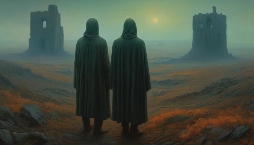 guards of the canyon,monks,travelers,druids,orange robes,nomads,monolith,sci fiction illustration,ghost castle,pilgrims,pilgrimage,necropolis,clergy,towers,megaliths,barren,cloak,pall-bearer,hooded man,stone towers,Photography,General,Natural