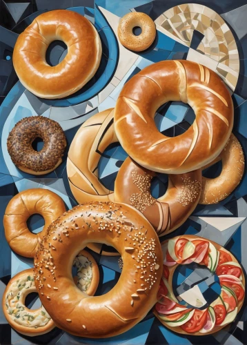 bagels,pretzels,salt pretzels,bagel,find 3 pretzel out,glaze,food icons,kanelbullar,donut illustration,kolach,pan-bagnat,pretzel,rye rolls,donut drawing,wooden rings,donuts,doughnuts,breads,stoneware,pane,Art,Artistic Painting,Artistic Painting 45