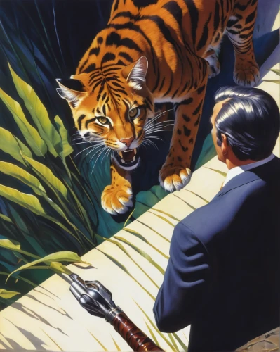 tigers,animals hunting,tiger,felidae,big cats,a tiger,sci fiction illustration,game illustration,cool woodblock images,animalia,the animals,tigerle,hunting scene,painting technique,bengal,glass painting,type royal tiger,meticulous painting,amurtiger,bengal tiger,Conceptual Art,Fantasy,Fantasy 20