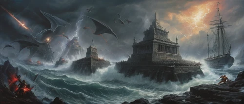 maelstrom,the storm of the invasion,sea storm,tour to the sirens,storm surge,heroic fantasy,hall of the fallen,fantasy picture,sea fantasy,northrend,tidal wave,drowning in metal,nature's wrath,ghost ship,dunun,end-of-admoria,fantasy art,imperial shores,the end of the world,sea monsters,Conceptual Art,Fantasy,Fantasy 29