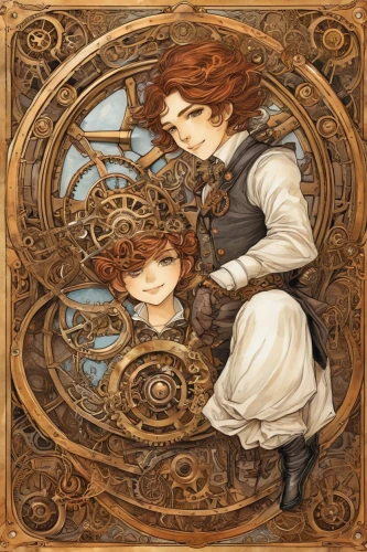 art nouveau frame,art nouveau frames,fairy tale icons,clockmaker,art nouveau,round autumn frame,children's fairy tale,capricorn mother and child,fairy tale character,game illustration,steampunk,art nouveau design,armillary sphere,life stage icon,fairy tale,music box,grandfather clock,copper frame,autumn icon,merida,Illustration,Realistic Fantasy,Realistic Fantasy 13