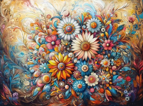 flower painting,blanket of flowers,sunflowers in vase,floral composition,colorful floral,colorful daisy,boho art,wreath of flowers,bright flowers,oil painting on canvas,kaleidoscope art,flower art,falling flowers,flower bouquet,colorful flowers,flora,splendor of flowers,abstract flowers,oil on canvas,kaleidoscope