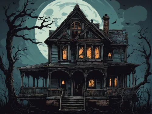 witch's house,witch house,the haunted house,haunted house,house silhouette,halloween illustration,creepy house,victorian house,halloween poster,lonely house,little house,halloween and horror,wooden house,house,houses clipart,house painting,old home,haunted,halloween scene,victorian,Illustration,American Style,American Style 11