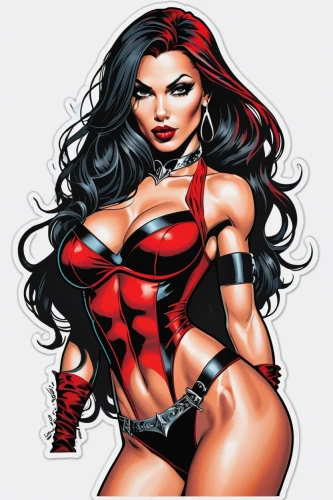 red super hero,super heroine,super woman,harley,muscle woman,scarlet witch,black widow,red hood,hard woman,marvel comics,red,muscle car cartoon,amazone,comicbook,wanda,femme fatale,mary jane,fantasy woman,wonderwoman,santana,Unique,Design,Sticker