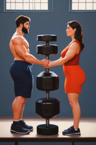 pair of dumbbells,body-building,workout icons,weightlifting machine,personal trainer,dumbbells,dumbbell,strongman,weight plates,workout equipment,exercise equipment,arm wrestling,weight lifting,weightlifting,couple goal,free weight bar,man and woman,fitness coach,weightlifter,fitness and figure competition,Conceptual Art,Oil color,Oil Color 17