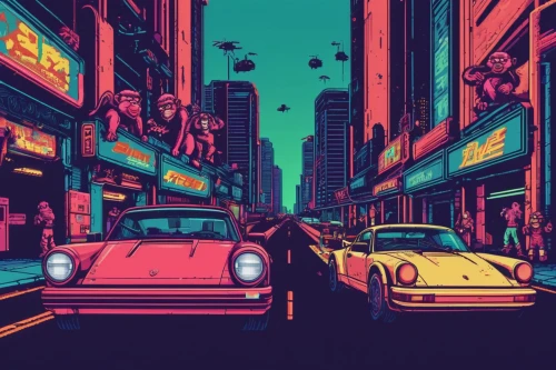 retro background,tokyo city,retro styled,tokyo,retro car,abstract retro,retro automobile,retro,shinjuku,pedestrian,drive,80s,porsche,porsche 930,street canyon,digital illustration,retro style,vector illustration,boulevard,colorful city,Unique,Pixel,Pixel 04