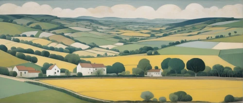 george russell,sussex,olle gill,grant wood,dorset,shaftesbury,yorkshire,devon,james sowerby,carol colman,francis barlow,hayfield,south downs,farm landscape,exmoor,england,martin fisher,charlotte cushman,great chalfield,gower,Art,Artistic Painting,Artistic Painting 28