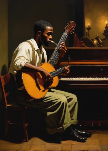 jazz guitarist,musicians,blues and jazz singer,piano player,cavaquinho,itinerant musician,musician,string instrument,composing,oil painting,art tatum,instrument music,classical guitar,musical instruments,stringed instrument,jazz,cellist,man with saxophone,musical instrument,music instruments,Art,Classical Oil Painting,Classical Oil Painting 26