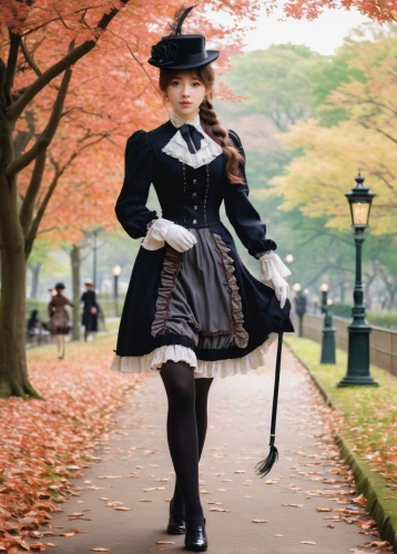 victorian style,victorian lady,victorian fashion,anime japanese clothing,the victorian era,victorian,cosplay image,girl in a historic way,mary poppins,autumn walk,violet evergarden,tsumugi kotobuki k-on,steampunk,jane austen,lindsey stirling,overskirt,prussian,crossdressing,harajuku,walk in a park,Illustration,Japanese style,Japanese Style 05