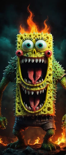 minion hulk,sponge bob,house of sponge bob,sponge,three eyed monster,angry,angry man,don't get angry,sponges,minion,dancing dave minion,monstrosity,anger,aaa,minion tim,scorch,steam icon,fire background,supernatural creature,firebrat,Conceptual Art,Fantasy,Fantasy 14