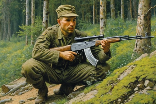 red army rifleman,vietnam veteran,south russian ovcharka,kalashnikov,rifle,patrol,rifleman,gi,m4a1 carbine,vietnam,fahlschwanzkolibri,sniper,ho chi minh,vigilant,grenadier,lithuanian hound,ivan-tea,snipey,tervuren,infantry,Illustration,Retro,Retro 01