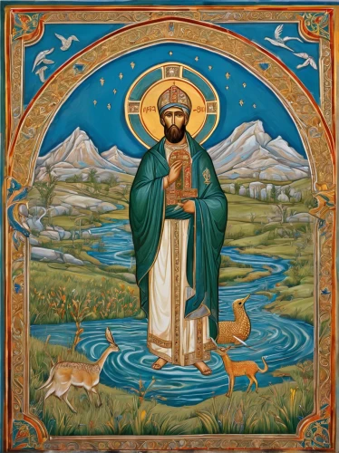 baptism of christ,saint nicholias,saint mark,the good shepherd,saint patrick,saint paul,god of the sea,benediction of god the father,medicine icon,version john the fisherman,poseidon,saint nicholas,jordan river,artemisa,prophet,byzantine,saint peter,saint nicolas,metropolitan bishop,good shepherd,Illustration,Realistic Fantasy,Realistic Fantasy 43