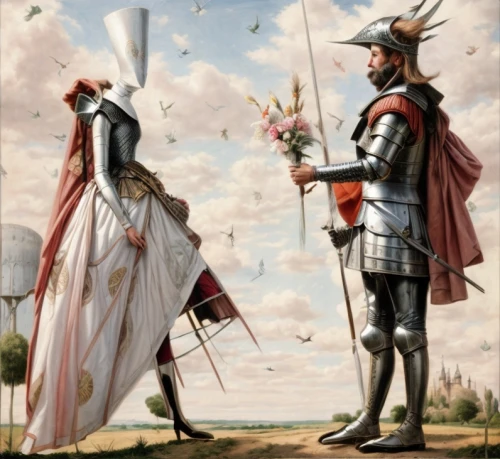 accolade,dispute,st martin's day,fleur-de-lys,courtship,the order of the fields,épée,bird couple,knight tent,falconer,man and wife,heraldry,knight festival,the angel with the veronica veil,bach knights castle,prince of wales feathers,don quixote,joan of arc,carpaccio,parrot couple,Product Design,Fashion Design,Women's Wear,Bohemian Rhapsody