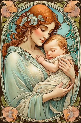 capricorn mother and child,mucha,mother with child,mother-to-child,mother and child,mother kiss,little girl and mother,holy family,mother and infant,mother's,mother,motherhood,kate greenaway,jesus in the arms of mary,breastfeeding,fairy tale icons,baby with mom,mother earth,pregnant woman icon,newborn,Illustration,Retro,Retro 13