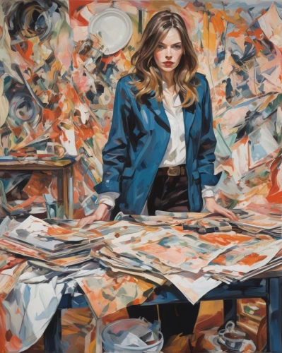girl at the computer,blonde woman reading a newspaper,italian painter,meticulous painting,art world,the girl studies press,postmasters,art dealer,athens art school,art painting,girl studying,secretary,newscaster,popular art,photocopier,oil on canvas,salesgirl,oil painting on canvas,girl in cloth,art paper,Conceptual Art,Oil color,Oil Color 18