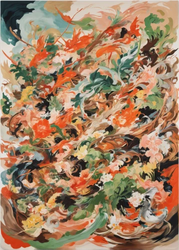whirlwind,orange blossom,coral swirl,scattered flowers,abstract painting,falling flowers,orange floral paper,whirling,zao,turbulence,swirling,paint strokes,ixora,scattered,wind,brushstroke,kahila garland-lily,winds,floral composition,japanese wave paper,Conceptual Art,Oil color,Oil Color 18