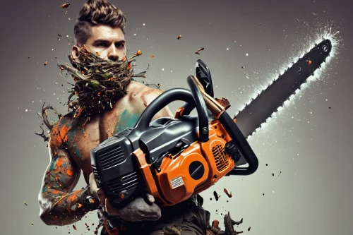 chainsaw,hedge trimmer,power tool,gardener,leaf blower,rivet gun,repairman,dane axe,hammer drill,handyman,axe,punk design,tradesman,arborist,soldering iron,handymax,woodsman,scrap collector,angle grinder,handsaw,Photography,Artistic Photography,Artistic Photography 05