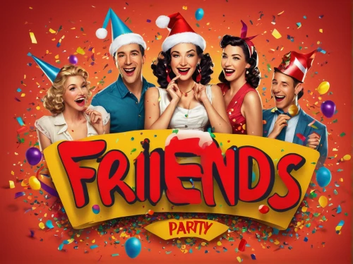 party banner,cd cover,friends,kids party,a party,circle of friends,three friends,social,film poster,party icons,friens,friend,parties,childhood friends,cover,friendly three,birthday party,party people,good friends,poster,Illustration,Retro,Retro 10