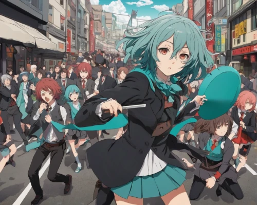 shibuya,vocaloid,harajuku,asakusa,yuki nagato sos brigade,hatsune miku,miku,osaka,shibuya crossing,haruhi suzumiya sos brigade,orchestra,marching,tokyo ¡¡,parade,tokyo city,shinjuku,tokyo,cyan,mikado,aqua,Illustration,Retro,Retro 23