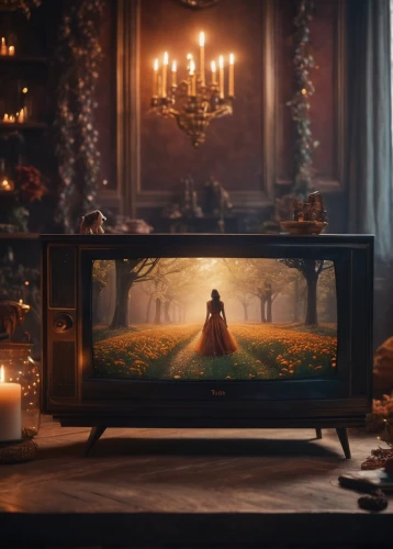 plasma tv,fireplace,tv,dandelion hall,cinderella,tv cabinet,hdtv,television set,the witch,tv set,fairy tale icons,music box,television,a fairy tale,autumn theme,the crown,mantle,smart tv,fantasy picture,music chest,Photography,General,Cinematic