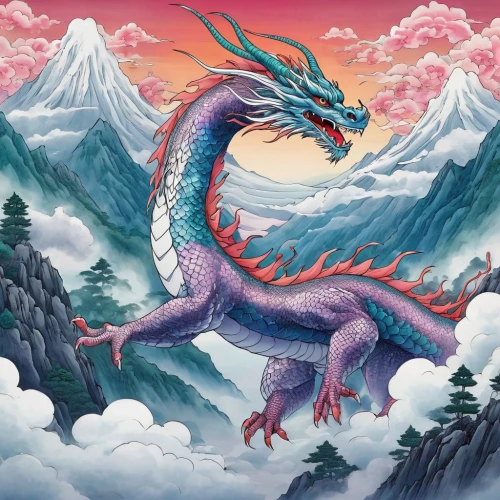 painted dragon,chinese dragon,dragon li,dragon of earth,wyrm,dragon,dragon design,5 dragon peak,basilisk,bhutan,dragon fire,dragon boat,forest dragon,dragons,fire breathing dragon,qinghai,himalaya,dragon bridge,himalayan,chinese clouds,Illustration,Japanese style,Japanese Style 04