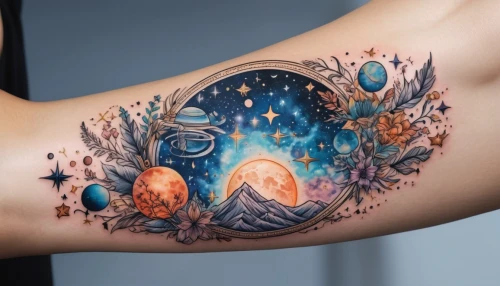 fairy galaxy,orion nebula,planetarium,forearm,tattoo,galaxy,constellation,belly painting,jupiter,astronomer,starscape,astronomy,snowglobes,harmonia macrocosmica,universe,cosmic flower,constellations,starry sky,constellation swan,celestial body,Conceptual Art,Daily,Daily 13