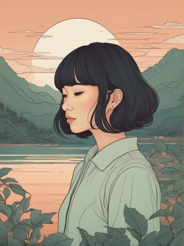 digital illustration,shirakami-sanchi,meteora,mari makinami,kyoto,mystical portrait of a girl,han thom,mulan,rosa ' amber cover,illustrator,vector illustration,natura,hand-drawn illustration,coffee tea illustration,yakushima,fantasy portrait,portrait background,earth rise,japan,girl portrait,Illustration,Japanese style,Japanese Style 15