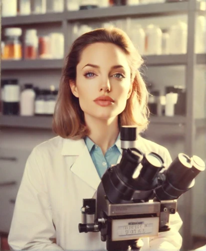 dermatology,chemist,female doctor,vintage makeup,dermatologist,microscopy,pharmacist,scientist,pathologist,microscope,microbiologist,double head microscope,biologist,optometry,medical icon,researcher,pharmacy,natural scientists,ophthalmology,applying make-up