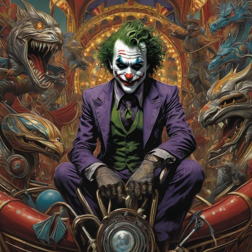 joker,jigsaw,jigsaw puzzle,gambler,supervillain,ringmaster,comic characters,comic books,rodeo clown,comic book,fantasy art,creepy clown,motorcycles,comic book bubble,villain,cover,marvel comics,chaos theory,greed,judgment,Illustration,Black and White,Black and White 01