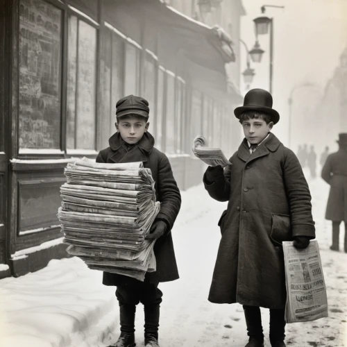 newspaper delivery,parcel post,vintage boy and girl,vintage children,child labour,parcel service,people reading newspaper,stieglitz,peddler,vintage christmas,to collect chestnuts,newspapers,parcel delivery,workers,christmas shopping,vendors,winter sales,handing out christmas presents,boy's hats,parcel mail,Photography,Black and white photography,Black and White Photography 15