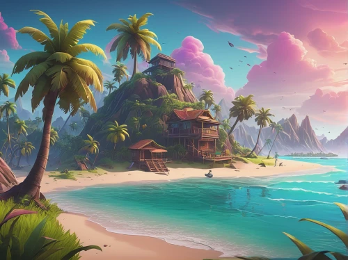 an island far away landscape,tropical island,monkey island,south seas,tropical beach,islands,tropics,summer background,dream beach,the island,delight island,tropical sea,island,idyllic,paradise beach,ms island escape,castaway beach,pirate treasure,island suspended,lavezzi isles,Illustration,Realistic Fantasy,Realistic Fantasy 17