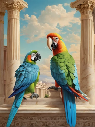 parrot couple,couple macaw,macaws,macaws blue gold,macaws of south america,parrots,passerine parrots,blue macaws,bird couple,rare parrots,fur-care parrots,golden parakeets,tropical birds,parakeets,bird painting,budgies,colorful birds,sun conures,blue and yellow macaw,lovebird,Art,Classical Oil Painting,Classical Oil Painting 02