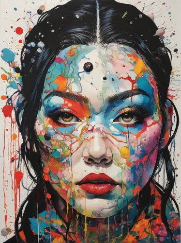 bjork,han thom,graffiti art,geisha,geisha girl,streetart,multicolor faces,shirakami-sanchi,asian woman,janome chow,graffiti splatter,colourful pencils,graffiti,woman face,street artist,asian vision,art painting,paint splatter,girl portrait,cool pop art,Conceptual Art,Graffiti Art,Graffiti Art 05