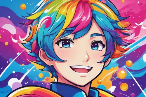 candy boy,colorful doodle,rainbow pencil background,colorful foil background,colorful heart,colorful pasta,anime boy,neon candy corns,neon ice cream,colorful daisy,colorful background,rainbow background,luka,garish,color paper,colorful spiral,fairy galaxy,full of color,vivid,cmyk,Illustration,Japanese style,Japanese Style 04