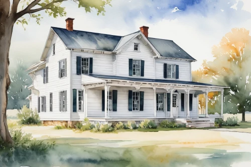 house drawing,house painting,new england style house,old colonial house,country cottage,houses clipart,country house,farmhouse,old house,farm house,farmstead,new echota,old home,home landscape,woman house,summer cottage,watercolor painting,cottage,lincoln's cottage,old houses,Illustration,Paper based,Paper Based 25