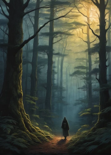 forest path,forest walk,the wanderer,the mystical path,forest landscape,the path,forest background,the forest,wanderer,the woods,hollow way,druid grove,forest road,forest man,wander,forest of dreams,forest,haunted forest,in the forest,world digital painting,Illustration,Paper based,Paper Based 02