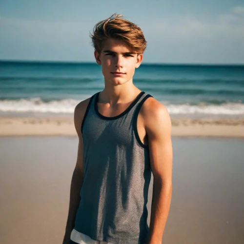 austin stirling,beach background,austin morris,george russell,male model,alex andersee,boy model,jack rose,on the beach,walk on the beach,sleeveless shirt,surfer hair,strand,lucus burns,lukas 2,on the shore,christian berry,surfer,young model,gale