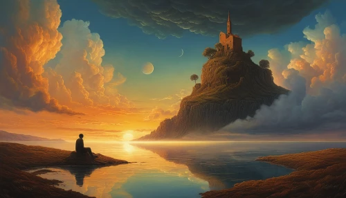 fantasy landscape,fantasy picture,fairy chimney,fantasy art,lighthouse,castle of the corvin,knight's castle,ruined castle,world digital painting,an island far away landscape,heroic fantasy,myst,castel,tower of babel,summit castle,watchtower,sea fantasy,pillar of fire,water castle,eventide,Photography,General,Natural