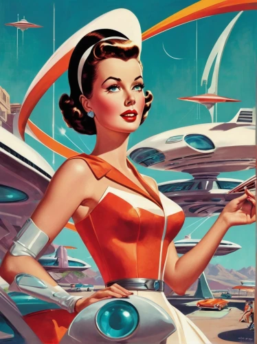 atomic age,retro women,edsel,retro woman,space tourism,edsel citation,retro girl,science-fiction,mercury,pin ups,vintage illustration,science fiction,retro pin up girls,edsel bermuda,edsel ranger,retro pin up girl,tail fins,lockheed,sci fi,sci fiction illustration,Illustration,Retro,Retro 12