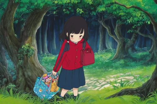 anime japanese clothing,girl with tree,studio ghibli,my neighbor totoro,girl picking flowers,forest clover,forest background,forest walk,little red riding hood,anime cartoon,forest flower,cartoon forest,sakura background,the girl next to the tree,shirakami-sanchi,girl in flowers,forest,in the forest,japanese sakura background,red riding hood,Illustration,Japanese style,Japanese Style 20