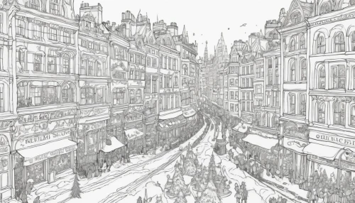 snow drawing,paris clip art,harrods,old street,townscape,july 1888,victorian,paris shops,mono-line line art,concept art,watercolor paris shops,bottleneck,the victorian era,victorian style,london underground,streetcar,hand-drawn illustration,city scape,de ville,watercolor paris,Illustration,Black and White,Black and White 13