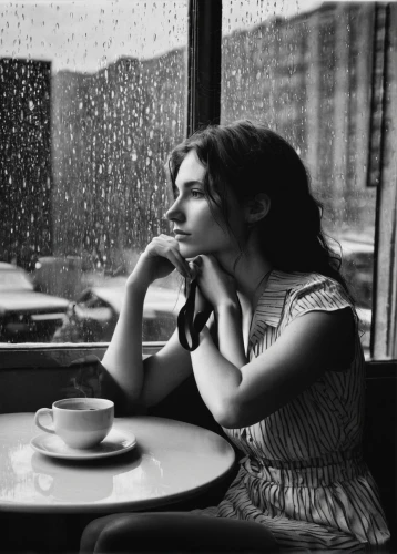 woman at cafe,woman drinking coffee,women at cafe,woman thinking,rainy day,parisian coffee,monochrome photography,depressed woman,paris cafe,vintage woman,longing,coffee time,coffee break,the coffee shop,contemplation,woman sitting,retro woman,coffee shop,melancholy,drinking coffee,Illustration,Black and White,Black and White 26