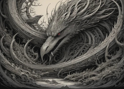 black dragon,dragon of earth,wyrm,nine-tailed,dragon,dragon design,basilisk,chinese dragon,dragons,dragon li,draconic,painted dragon,gryphon,forest dragon,dragon slayer,garuda,dragon fire,daemon,heroic fantasy,corvin,Illustration,Black and White,Black and White 01