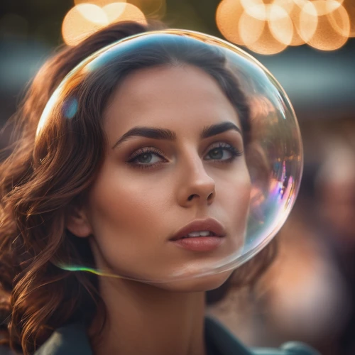 crystal ball-photography,lensball,girl with speech bubble,crystal ball,bubble,lens reflection,bubble blower,glass sphere,soap bubble,think bubble,glass ball,soap bubbles,looking glass,parabolic mirror,bokeh,globes,giant soap bubble,magnifying lens,bubbles,reflector,Photography,General,Cinematic