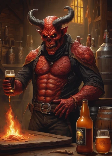 devil,minotaur,winemaker,bartender,the devil,satan,tavern,blacksmith,pub,fire devil,krampus,barman,hellboy,daemon,unique bar,keg,devils,imp,diablo,barmaid,Illustration,Realistic Fantasy,Realistic Fantasy 18