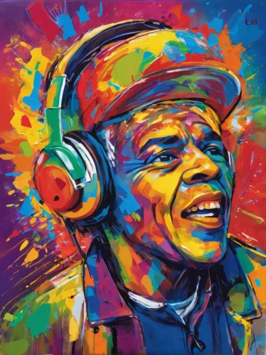 frank sinatra,muhammad ali,dj,painting technique,graffiti art,music,musician,electro,hue,man with saxophone,jazz,popart,listening to music,taj-mahal,jimmy hendrix,audiophile,conductor,piece of music,listening to coach,modern pop art,Conceptual Art,Oil color,Oil Color 21