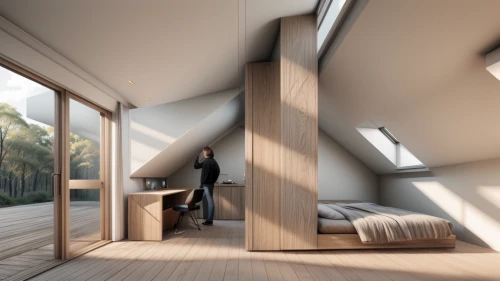 inverted cottage,folding roof,canopy bed,cubic house,attic,sky apartment,modern room,daylighting,3d rendering,loft,sliding door,sky space concept,room divider,cabin,sleeping room,wooden beams,wooden windows,frame house,archidaily,small cabin