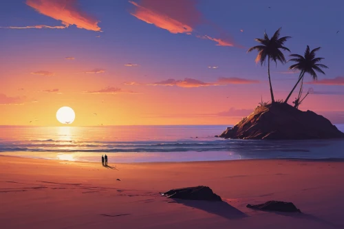 coast sunset,dream beach,sunset beach,beach landscape,sunset,beach scenery,sunrise beach,sundown,summer evening,tropical beach,eventide,digital painting,setting sun,tropics,sunrise,summer background,tropical sea,daybreak,world digital painting,island,Conceptual Art,Sci-Fi,Sci-Fi 07